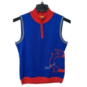 Louis Castel Sleeveless Blue‎ & Orange Trim Golf Vest Size 100/US M 100% Wool